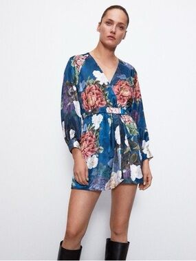 Zara Teal Floral Satin Romper